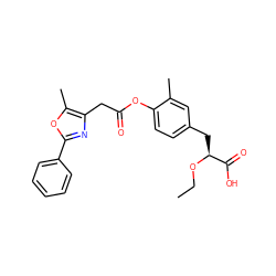 CCO[C@@H](Cc1ccc(OC(=O)Cc2nc(-c3ccccc3)oc2C)c(C)c1)C(=O)O ZINC000114957349