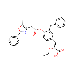 CCO[C@@H](Cc1ccc(OC(=O)Cc2nc(-c3ccccc3)oc2C)c(Cc2ccccc2)c1)C(=O)O ZINC000114958197