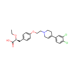 CCO[C@@H](Cc1ccc(OCCN2CC=C(c3ccc(Cl)c(Cl)c3)CC2)cc1)C(=O)O ZINC000040422975