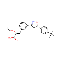 CCO[C@@H](Cc1cccc(C2=NO[C@H](c3ccc(C(C)(C)C)cc3)C2)c1)C(=O)O ZINC000040938172