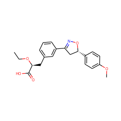 CCO[C@@H](Cc1cccc(C2=NO[C@H](c3ccc(OC)cc3)C2)c1)C(=O)O ZINC000040413093