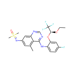 CCO[C@@H](Oc1cc(F)ccc1Nc1ncnc2cc(N=S(C)(C)=O)cc(C)c12)C(F)(F)F ZINC001772623345