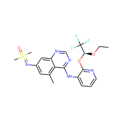 CCO[C@@H](Oc1ncccc1Nc1ncnc2cc(N=S(C)(C)=O)cc(C)c12)C(F)(F)F ZINC001772648180