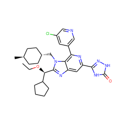 CCO[C@@H](c1nc2cc(-c3n[nH]c(=O)[nH]3)nc(-c3cncc(Cl)c3)c2n1C[C@H]1CC[C@H](C)CC1)C1CCCC1 ZINC000261081808