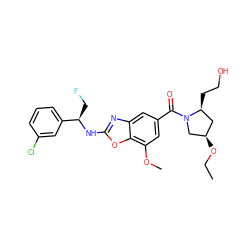 CCO[C@@H]1C[C@H](CCO)N(C(=O)c2cc(OC)c3oc(N[C@H](CF)c4cccc(Cl)c4)nc3c2)C1 ZINC001772626226