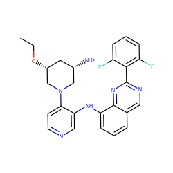 CCO[C@@H]1C[C@H](N)CN(c2ccncc2Nc2cccc3cnc(-c4c(F)cccc4F)nc23)C1 ZINC000116904235