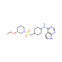 CCO[C@@H]1CCCN(S(=O)(=O)CC2CCC(N(C)c3ncnc4[nH]ccc34)CC2)C1 ZINC000116510045