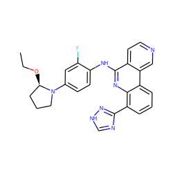 CCO[C@@H]1CCCN1c1ccc(Nc2nc3c(-c4nc[nH]n4)cccc3c3cnccc23)c(F)c1 ZINC001772627518