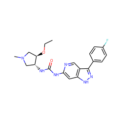 CCO[C@@H]1CN(C)C[C@H]1NC(=O)Nc1cc2[nH]nc(-c3ccc(F)cc3)c2cn1 ZINC000219765667