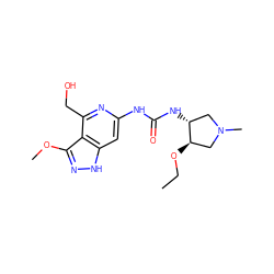 CCO[C@@H]1CN(C)C[C@H]1NC(=O)Nc1cc2[nH]nc(OC)c2c(CO)n1 ZINC001772644799