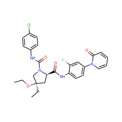 CCO[C@]1(CC)C[C@H](C(=O)Nc2ccc(-n3ccccc3=O)cc2F)N(C(=O)Nc2ccc(Cl)cc2)C1 ZINC000040917454