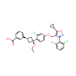 CCO[C@]1(c2ccc(OCc3c(-c4c(Cl)cccc4Cl)noc3C3CC3)cc2Cl)C[C@H](c2cccc(C(=O)O)c2)C1 ZINC000653861172