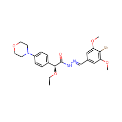 CCO[C@H](C(=O)N/N=C/c1cc(OC)c(Br)c(OC)c1)c1ccc(N2CCOCC2)cc1 ZINC000068198211