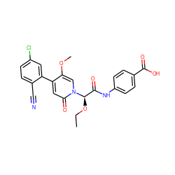 CCO[C@H](C(=O)Nc1ccc(C(=O)O)cc1)n1cc(OC)c(-c2cc(Cl)ccc2C#N)cc1=O ZINC001772617664