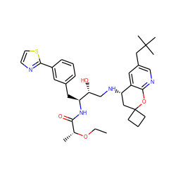 CCO[C@H](C)C(=O)N[C@@H](Cc1cccc(-c2nccs2)c1)[C@H](O)CN[C@H]1CC2(CCC2)Oc2ncc(CC(C)(C)C)cc21 ZINC000095573999