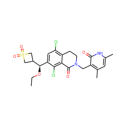 CCO[C@H](c1cc(Cl)c2c(c1Cl)C(=O)N(Cc1c(C)cc(C)[nH]c1=O)CC2)C1CS(=O)(=O)C1 ZINC001772631966