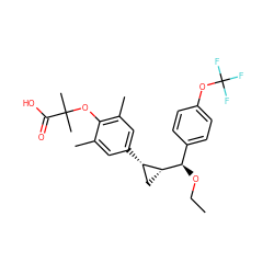 CCO[C@H](c1ccc(OC(F)(F)F)cc1)[C@@H]1C[C@@H]1c1cc(C)c(OC(C)(C)C(=O)O)c(C)c1 ZINC000103229927