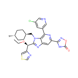 CCO[C@H](c1cscn1)c1nc2cc(-c3noc(=O)[nH]3)nc(-c3cncc(Cl)c3)c2n1C[C@H]1CC[C@H](C)CC1 ZINC000261114393