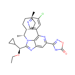 CCO[C@H](c1nc2cc(-c3noc(=O)[nH]3)nc(-c3cncc(Cl)c3)c2n1[C@H](C)[C@H]1CC[C@H](C)CC1)C1CC1 ZINC000261153338