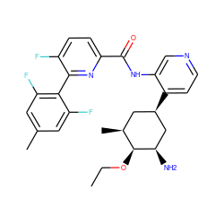 CCO[C@H]1[C@@H](C)C[C@@H](c2ccncc2NC(=O)c2ccc(F)c(-c3c(F)cc(C)cc3F)n2)C[C@H]1N ZINC000207166588