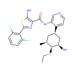 CCO[C@H]1[C@@H](C)C[C@@H](c2ccncc2NC(=O)c2nc(-c3c(F)cccc3F)sc2N)C[C@H]1N ZINC000149238600