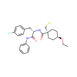 CCO[C@H]1CC[C@@](CS)(C(=O)N[C@@H](Cc2ccc(F)cc2)C(=O)Nc2ccccc2)CC1 ZINC000100812784