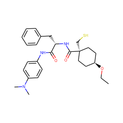 CCO[C@H]1CC[C@@](CS)(C(=O)N[C@@H](Cc2ccccc2)C(=O)Nc2ccc(N(C)C)cc2)CC1 ZINC000100821461