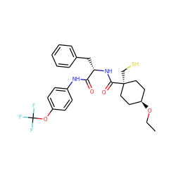 CCO[C@H]1CC[C@@](CS)(C(=O)N[C@@H](Cc2ccccc2)C(=O)Nc2ccc(OC(F)(F)F)cc2)CC1 ZINC000100821459