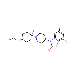 CCO[C@H]1CC[C@](C)(N2CCC(n3c(=O)oc4c(F)cc(C)cc43)CC2)CC1 ZINC000261186752