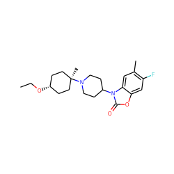 CCO[C@H]1CC[C@](C)(N2CCC(n3c(=O)oc4cc(F)c(C)cc43)CC2)CC1 ZINC000261147781