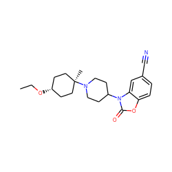 CCO[C@H]1CC[C@](C)(N2CCC(n3c(=O)oc4ccc(C#N)cc43)CC2)CC1 ZINC000261073973