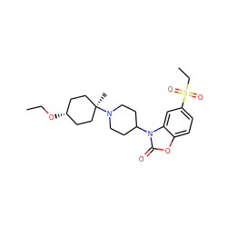 CCO[C@H]1CC[C@](C)(N2CCC(n3c(=O)oc4ccc(S(=O)(=O)CC)cc43)CC2)CC1 ZINC000261125148