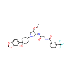 CCO[C@H]1CN([C@H]2CC[C@@](O)(c3ccc4c(c3)OCO4)CC2)C[C@@H]1NC(=O)CNC(=O)c1cccc(C(F)(F)F)c1 ZINC000101378284