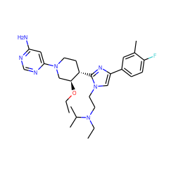 CCO[C@H]1CN(c2cc(N)ncn2)CC[C@@H]1c1nc(-c2ccc(F)c(C)c2)cn1CCN(CC)C(C)C ZINC001772583076