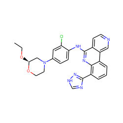 CCO[C@H]1CN(c2ccc(Nc3nc4c(-c5nc[nH]n5)cccc4c4cnccc34)c(Cl)c2)CCO1 ZINC001772575574