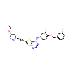 CCO[C@H]1CN[C@H](C#Cc2cc3ncnc(Nc4ccc(OCc5cccc(F)c5)c(Cl)c4)c3s2)C1 ZINC000049881736