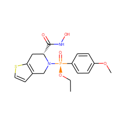 CCO[P@@](=O)(c1ccc(OC)cc1)N1Cc2ccsc2C[C@@H]1C(=O)NO ZINC000013472502