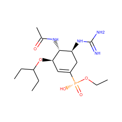 CCO[P@](=O)(O)C1=C[C@@H](OC(CC)CC)[C@H](NC(C)=O)[C@@H](NC(=N)N)C1 ZINC000059149523