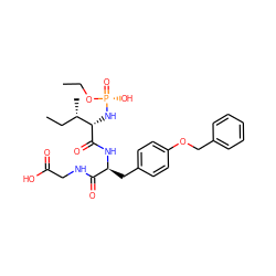 CCO[P@](=O)(O)N[C@H](C(=O)N[C@@H](Cc1ccc(OCc2ccccc2)cc1)C(=O)NCC(=O)O)[C@@H](C)CC ZINC000026643945
