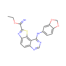 CCOC(=N)c1nc2ccc3ncnc(Nc4ccc5c(c4)OCO5)c3c2s1 ZINC000096270435