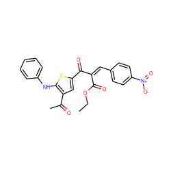 CCOC(=O)/C(=C\c1ccc([N+](=O)[O-])cc1)C(=O)c1cc(C(C)=O)c(Nc2ccccc2)s1 ZINC000008397239