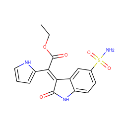 CCOC(=O)/C(=C1/C(=O)Nc2ccc(S(N)(=O)=O)cc21)c1ccc[nH]1 ZINC000014962868