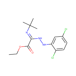 CCOC(=O)/C(=N/C(C)(C)C)NNc1cc(Cl)ccc1Cl ZINC000003189561