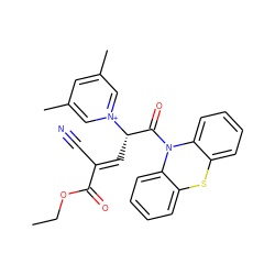 CCOC(=O)/C(C#N)=C/[C@@H](C(=O)N1c2ccccc2Sc2ccccc21)[n+]1cc(C)cc(C)c1 ZINC000095595663