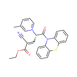 CCOC(=O)/C(C#N)=C/[C@@H](C(=O)N1c2ccccc2Sc2ccccc21)[n+]1cccc(C)c1 ZINC000095597939