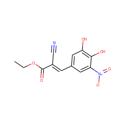 CCOC(=O)/C(C#N)=C/c1cc(O)c(O)c([N+](=O)[O-])c1 ZINC000036295148