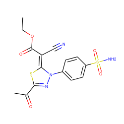 CCOC(=O)/C(C#N)=C1\SC(C(C)=O)=NN1c1ccc(S(N)(=O)=O)cc1 ZINC000103230495