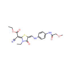 CCOC(=O)/C(C#N)=c1\s/c(=C/Nc2ccc(NC(=O)COC)cc2)c(=O)n1CC ZINC000101205241