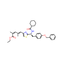 CCOC(=O)/C(C)=C\C(C)=C\c1csc([C@H](Cc2ccc(OCc3ccccc3)cc2)NC(=O)C2CCCCC2)n1 ZINC000096285481