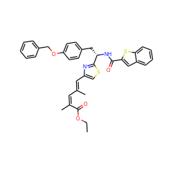 CCOC(=O)/C(C)=C\C(C)=C\c1csc([C@H](Cc2ccc(OCc3ccccc3)cc2)NC(=O)c2cc3ccccc3s2)n1 ZINC000140565346